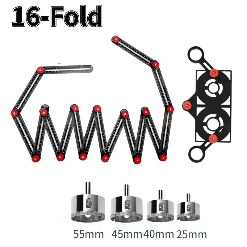 16-Sides Multi Angle Measuring Ruler Hole Locator Aluminum Alloy Universal Measuring Ruler Protractors Tile Woodworking Puncher