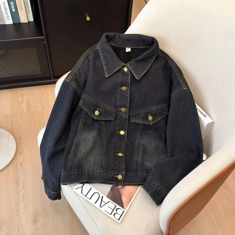 

Retro Fleece Denim Jacket For Women Autumn And Winter 2025 New Design, Simple And Versatile, Thick Warm Top Outerwear w1777