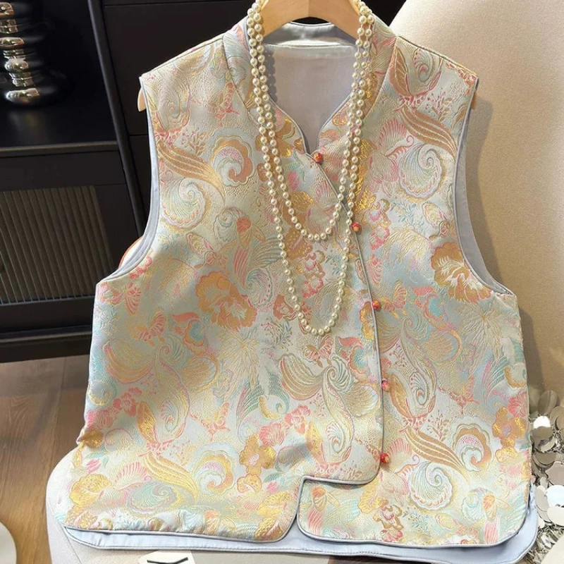 

Spring Summer Women Chinese Style Vintage Jacquard Floral Sleeveless Vest Coat , Woman Dobby Floral Vests Coats