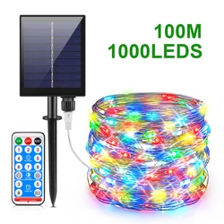 Christmas Decoraction Solar LED String Light Outdoor Garden Garland Lamp with LED Dimmer Remote Controller Street Lawn Decor