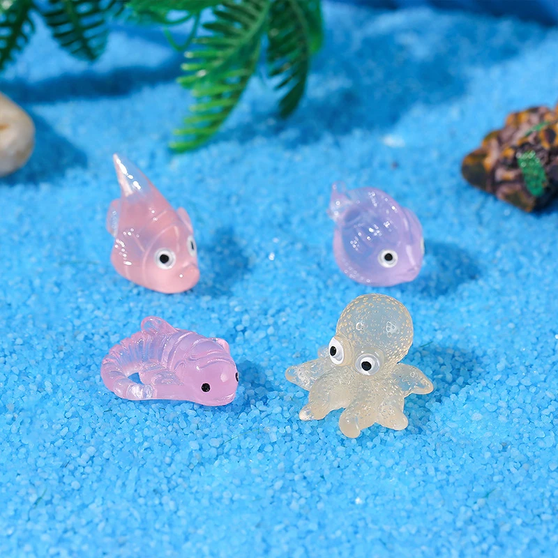 Cartoon Luminous Fish Octopus Marine Animal Ornament Glow Pendant Micro Garden Craft Landscape Fish Tank Desktop Decor