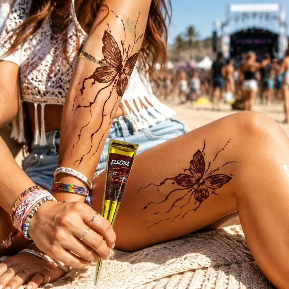 Hand-painted Tattoo Cream Beauty Nail Body Black Brown Crimson Tattoo Cream Waterproof Sweatproof DIY Body Concealer Tattoo Balm
