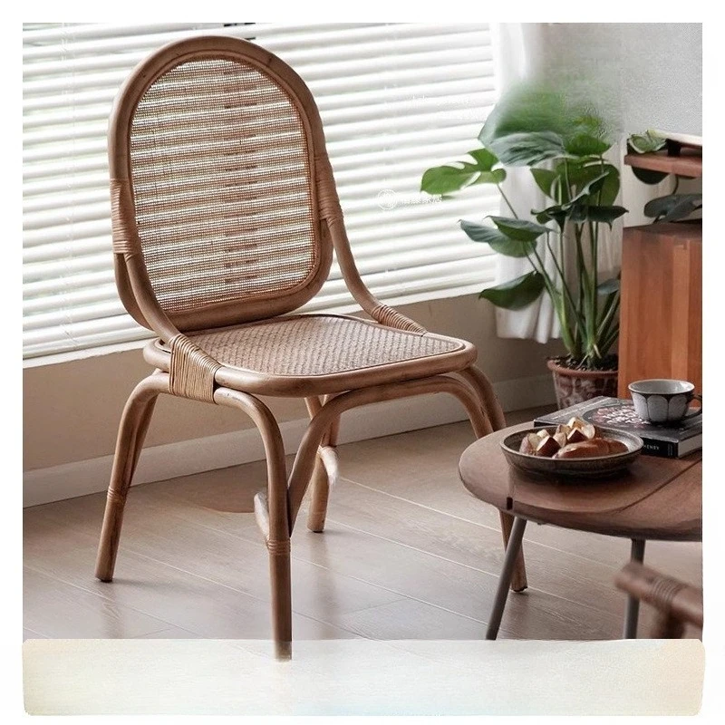 

Retro rattan dining chair home woven backrest book table chair homestay rattan home balcony leisure