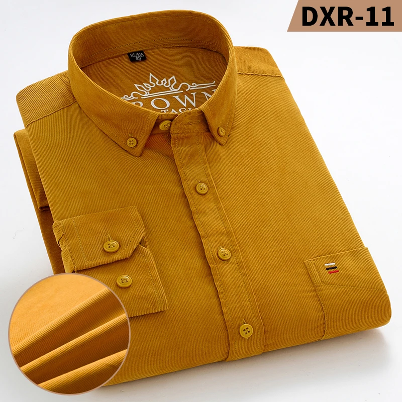 Spring and Autumn New Pure Cotton Corduroy Men's Shirts Large Size Fashion Casual Solid Color Long Sleeve Clothing Youth Tops