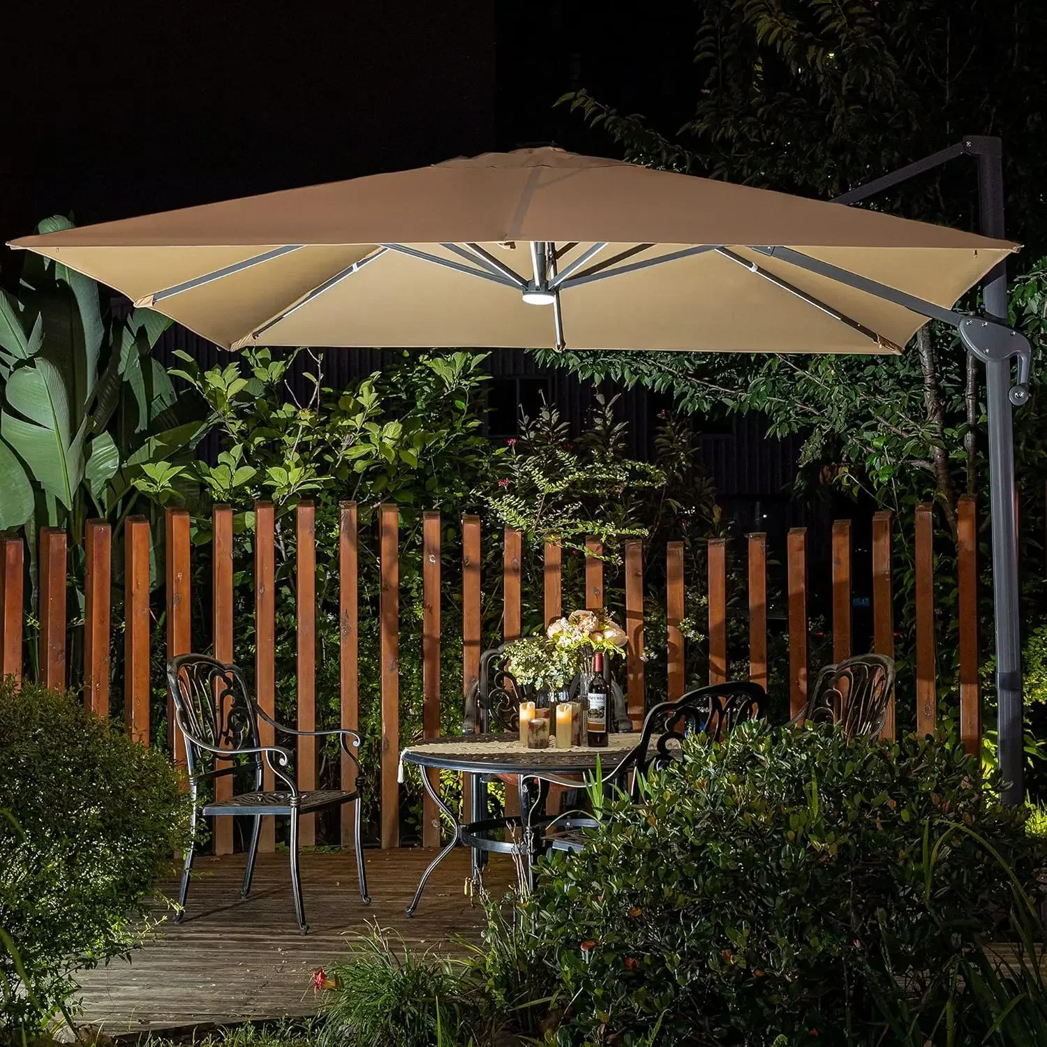 

Bestseller10x10ft Solar Powered LED Cantilever Patio Umbrella Square Deluxe Offset Umbrella 360° Rotation & Integrated Tilting S