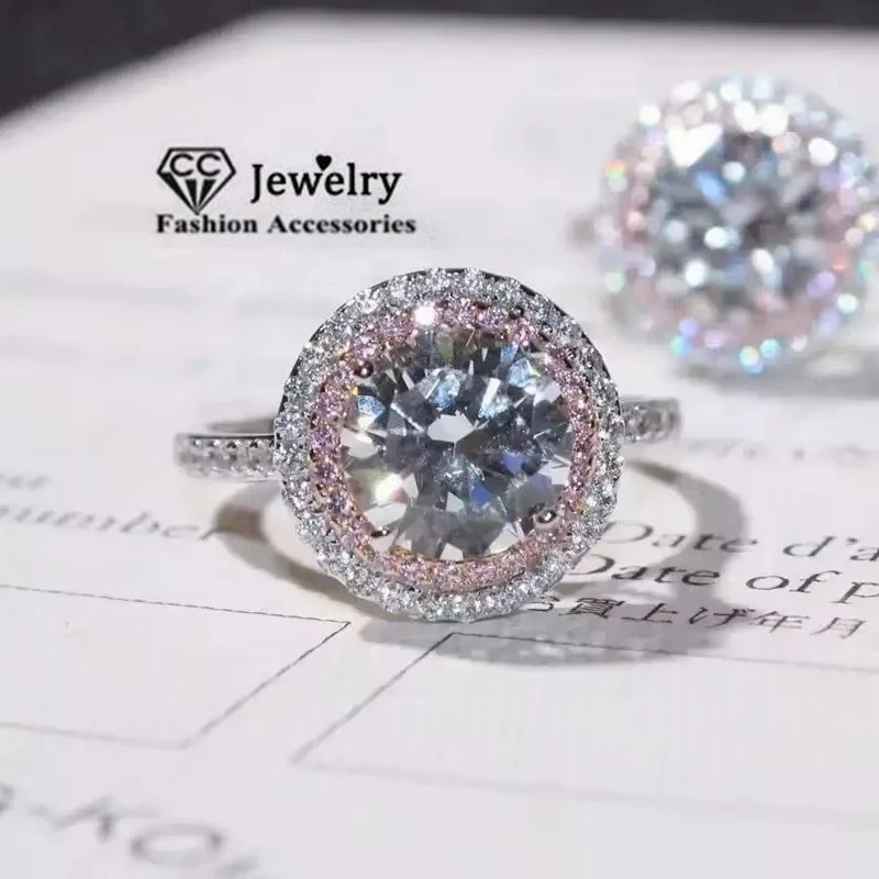 CC Wedding Rings For Women Silver Color Cubic Zirconia Pink Diamant Ring Bridal Engagement Romantic Anel Drop Shipping CC593