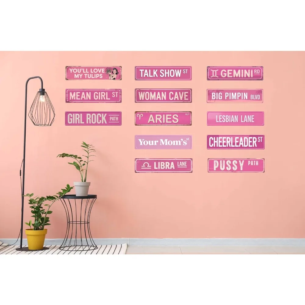 Gemini Rd كوكبة علم التنجيم الريفية المضحكة علامة القصدير المعدنية الوردية - ديكور الحائط لمحبي علم التنجيم