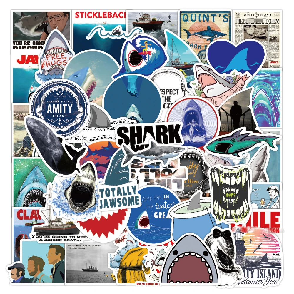 50Pcs JAW Poster Shark Classic Horror Movie Surfing For Car Refrigerator Notebook Guitar DIY Graffiti Sticker