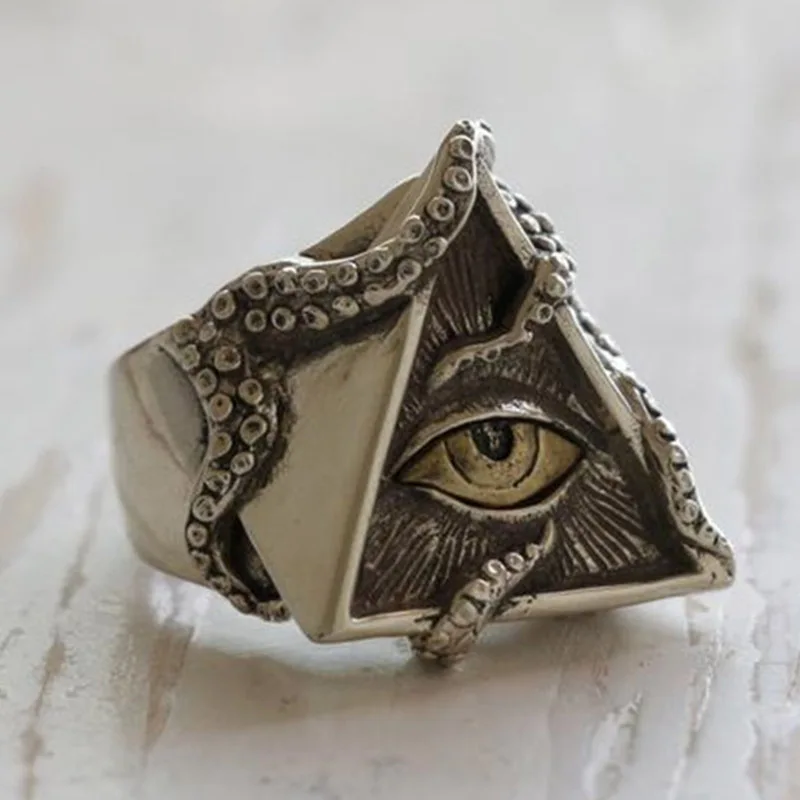 

Vintage All Seeing Eye Masonic Rings for Men Women Illuminati Triangle Biker Octopus Adsorption Rings Punk Freemasonry Jewelry