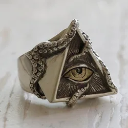 Vintage All Seeing Eye Masonic Rings for Men Women Illuminati Triangle Biker Octopus Adsorption Rings Punk Freemasonry Jewelry