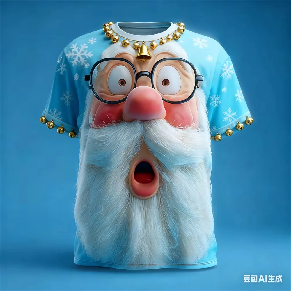 جديد الكرتون عيد الميلاد سانتا كلوز ثلاثية الأبعاد تي شيرت مطبوع الرجال النساء موضة عادية مضحك المتضخم قصيرة الأكمام التي شيرت الاطفال بلايز تيز #4