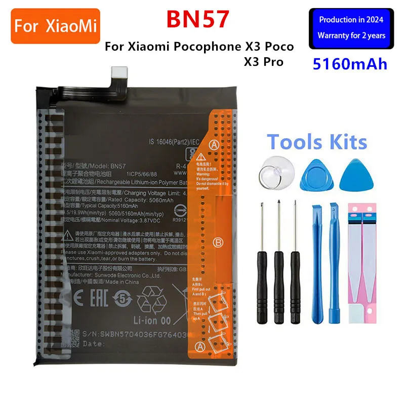 2024 years Brand New BN57 5060mAh Battery  For Xiaomi Pocophone X3 Poco /X3 Pro  Phone Replacement Batteries+Tools