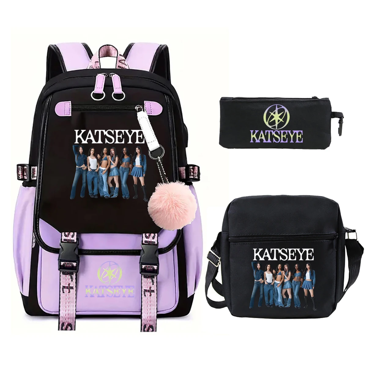 3Pcs Set Kpop Katseye Backpack Girls School Bags Teens Travel Rucksack Large-capacity Backpack Women Men Fashion Laptop Knapsack