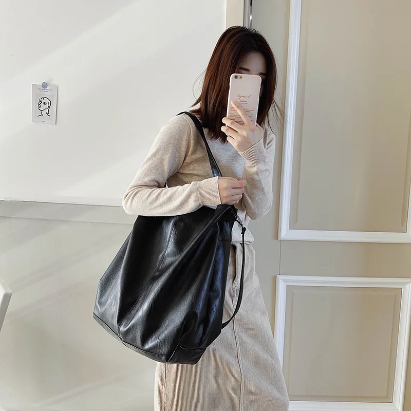 Moods Oversized Black Shoulder Bags For Women Luxury Soft Leather Large Capacity Shopper Totes Dual-strap Big Crossbody Bag 2023