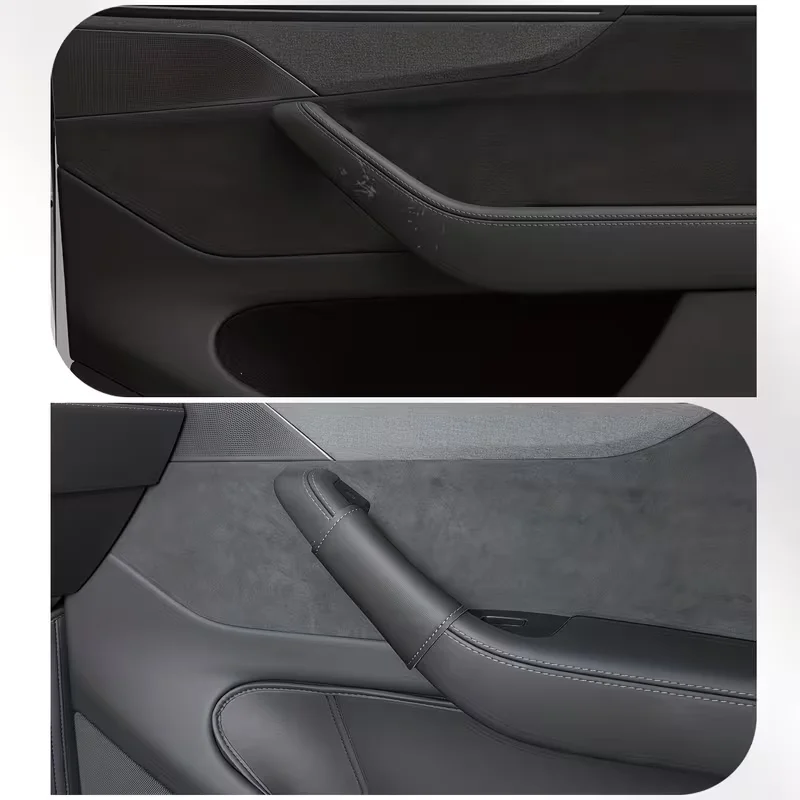 2-Pack Interior Door Handle Covers, Velcro Design for Repeated Cleaning and Reuse, Leather Texture Is Dirt-Resistant and Wear-Resistant, Custom-Fit for the Updated Model 3/Y