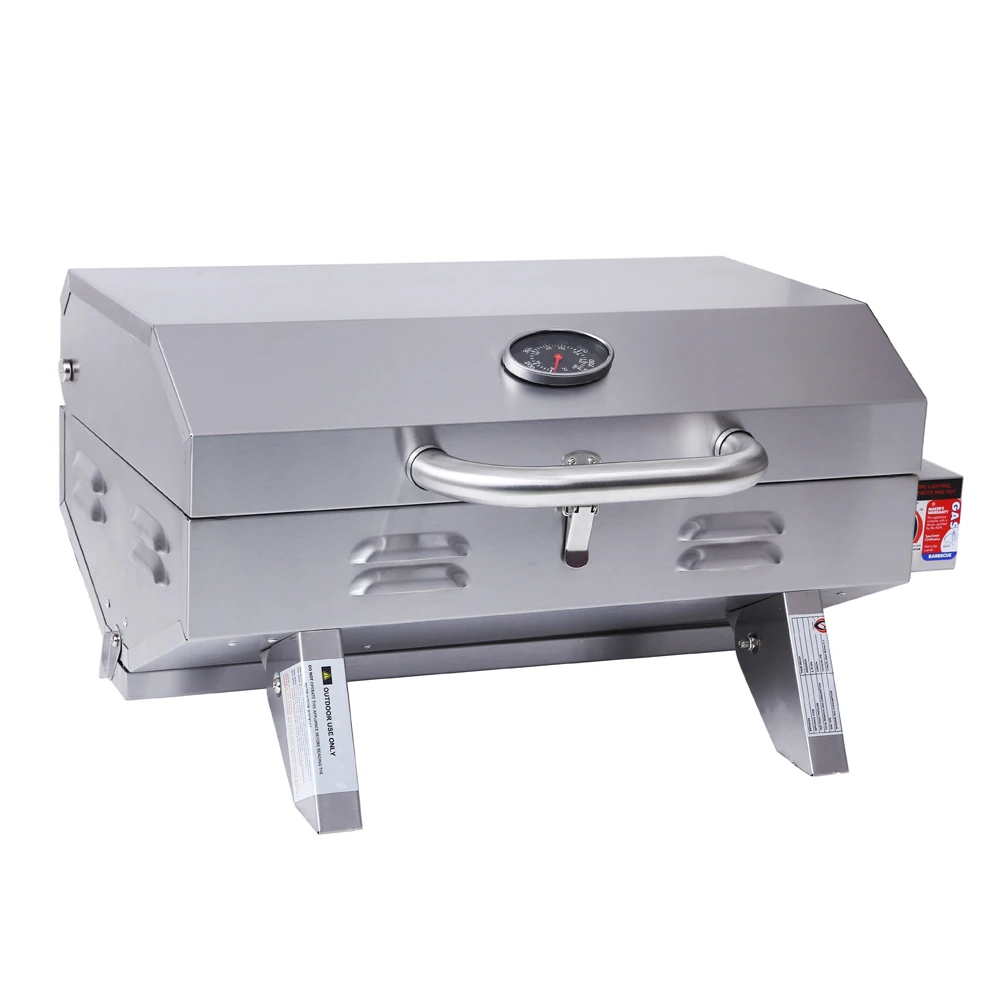 Portable Stainless steel gas BBQ Grill With Lid Barbecue Grill Stove With Stainless Steel Cover Gas Grill Net Fast Heating