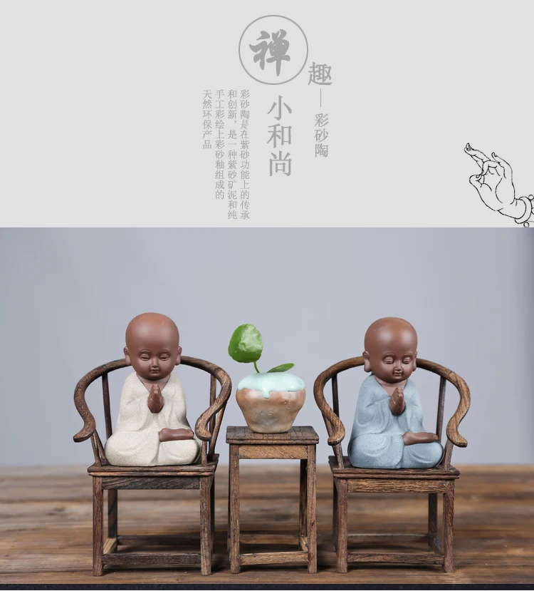 office store company home Desk bookshelf BEST ART statue- CHAN DAO Monk ceramics Porcelain Statue WITH MINI wooden armchair