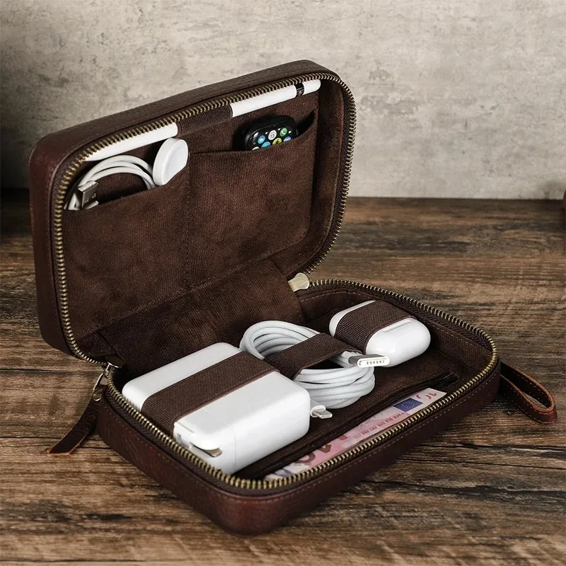 

Accessories Storage Bag Travel Case Genuine Leather for Apple Pencil Charger Electronic Organizer Accessories