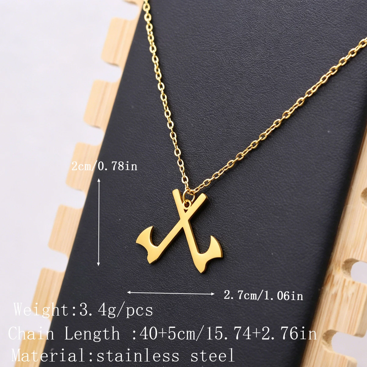 Kinitial Stainless Steel Crossed Viking Axe Pendant Necklace Nordic Warrior Battle Ax Charm Chain Punk Jewelry Gift For Women