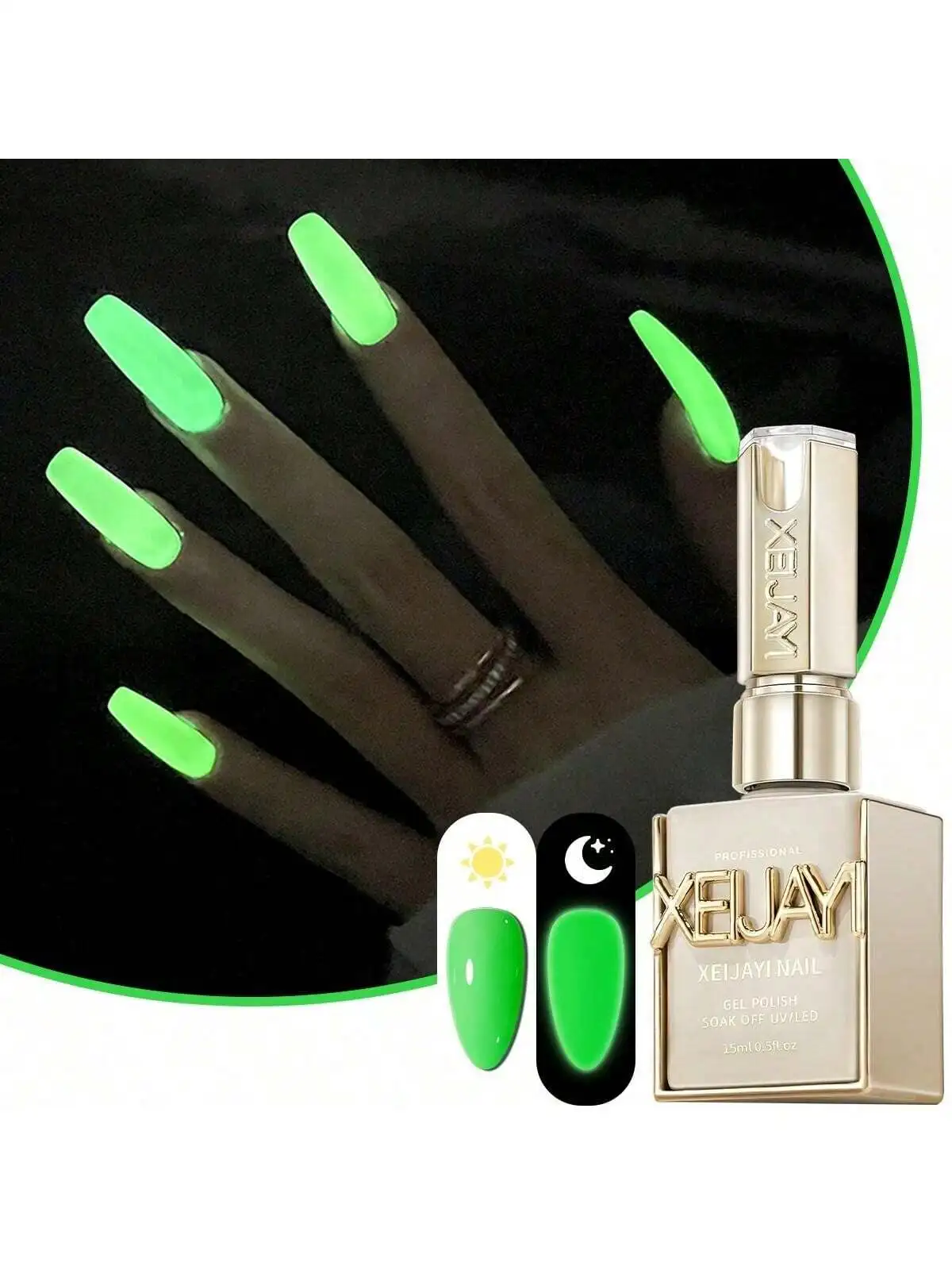 XEIJAYI 1Pc 15ML Smalto per unghie gel verde che si illumina al buio - Top coat luminoso per manicure e salone di casa e fai da te - Lunga durata