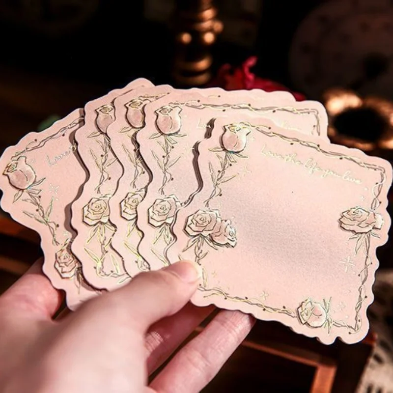 

45pcs/book Embossed Gold Stamping Rose Pattern Sticky Notes，DIY Message Note Book Hand Account Decoration Material Paper