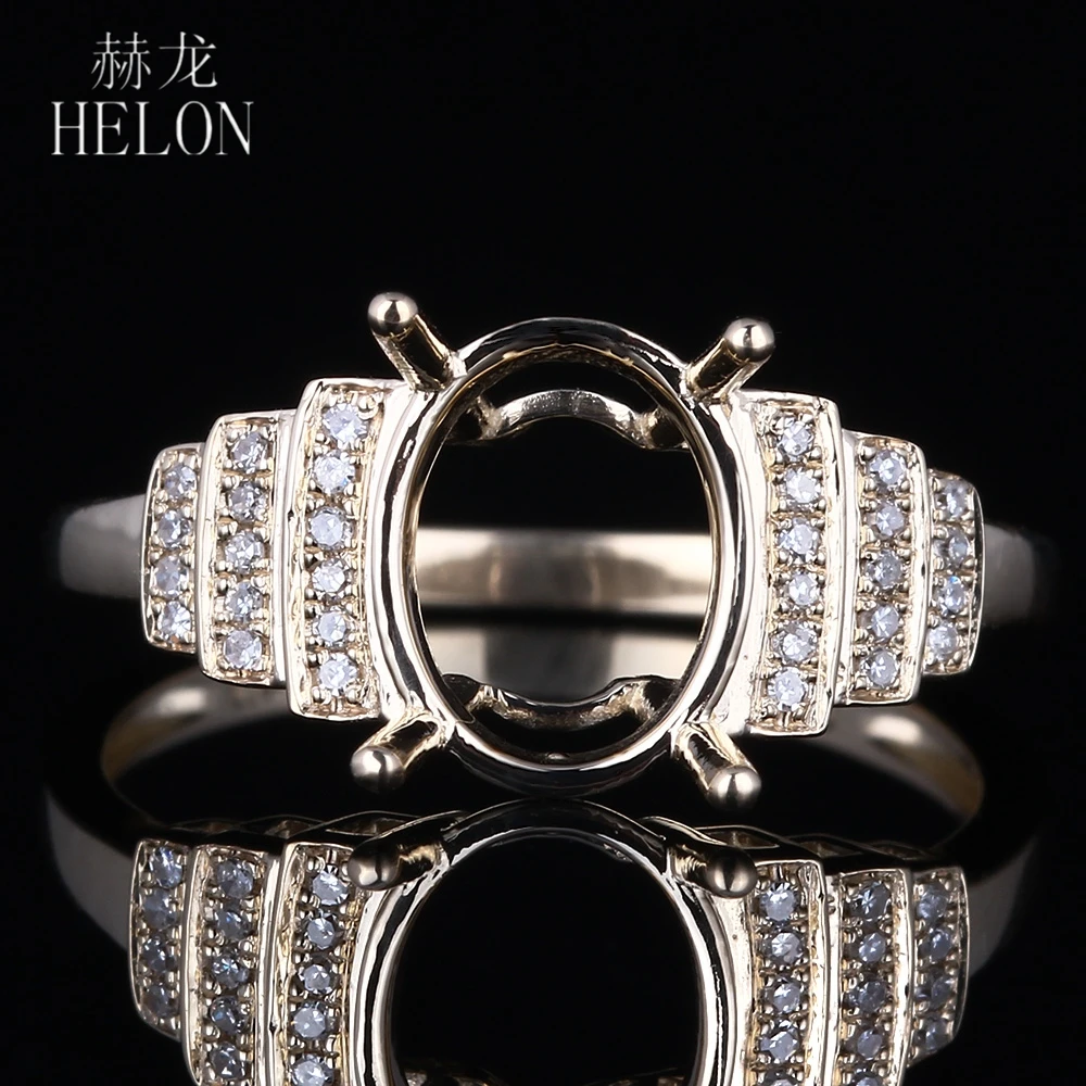 

HELON Solid 14k Yellow Gold Natural Diamonds Semi Mount Engagement Wedding Ring Women Diamonds Ring Setting Fit 7X9mm Oval Cut