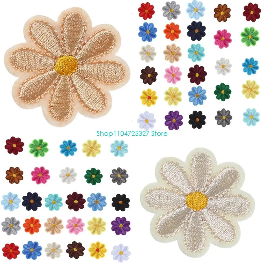 

D8KF 28Pcs Embroidered Fabric Patches Flower Applique 40mm Iron On Flower Patches