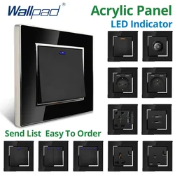 Wallpad EU Electric Outlet With USB Black Acrylic Panel With Silver Border 2 Way Wall Light Switch With Blue LED Indicator