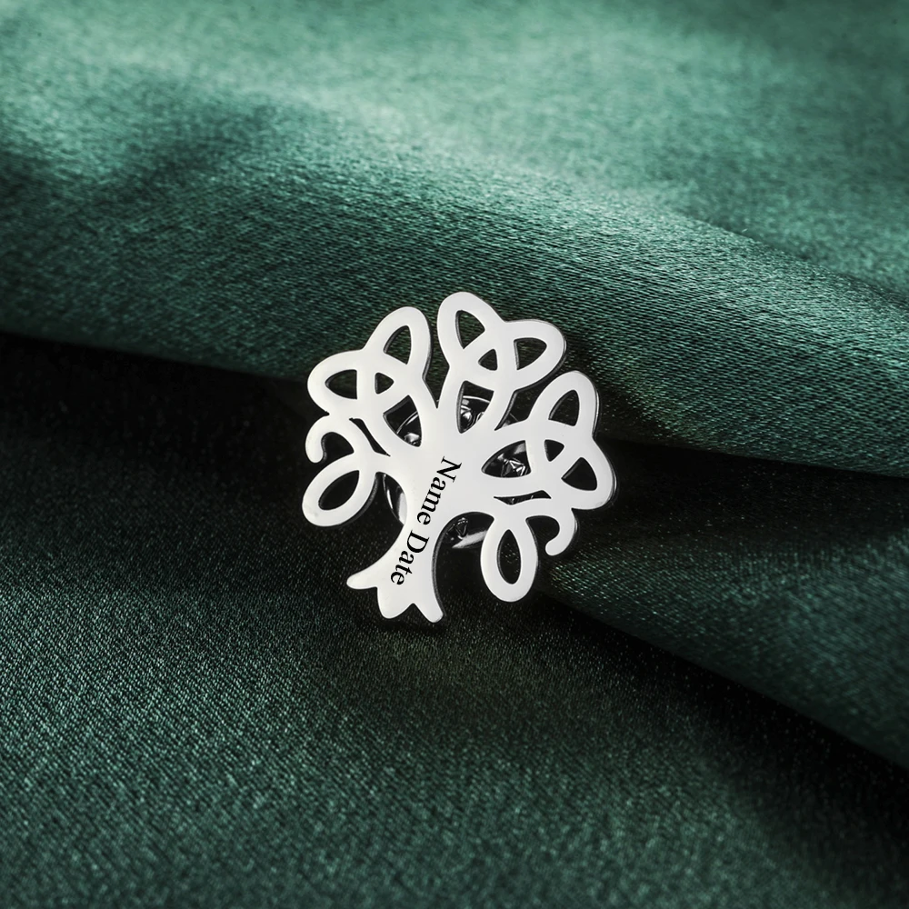 Sipuris Lebensbaum, personalisierte Anstecknadel mit Gravur von Namen und Datum, für Damen und Herren, aus Edelstahl, personalisiertes Namensschild, modischer Schmuck. – Detail 7