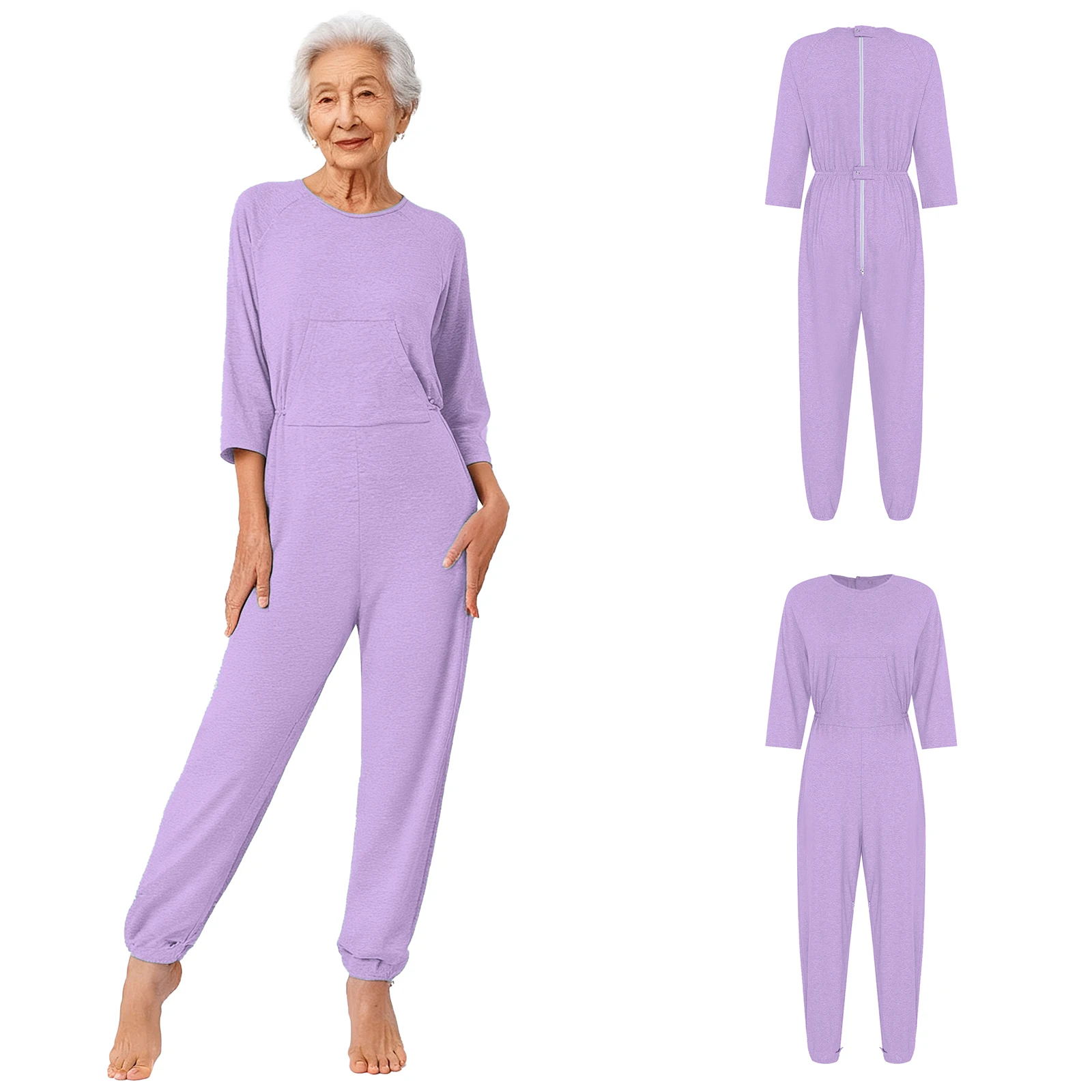 Women Elderly Special Needs Adaptive Clothing Alzheimer Dementia Disabilities Anti-Strip Jumpsuit Back And Legs Zippers Rompers