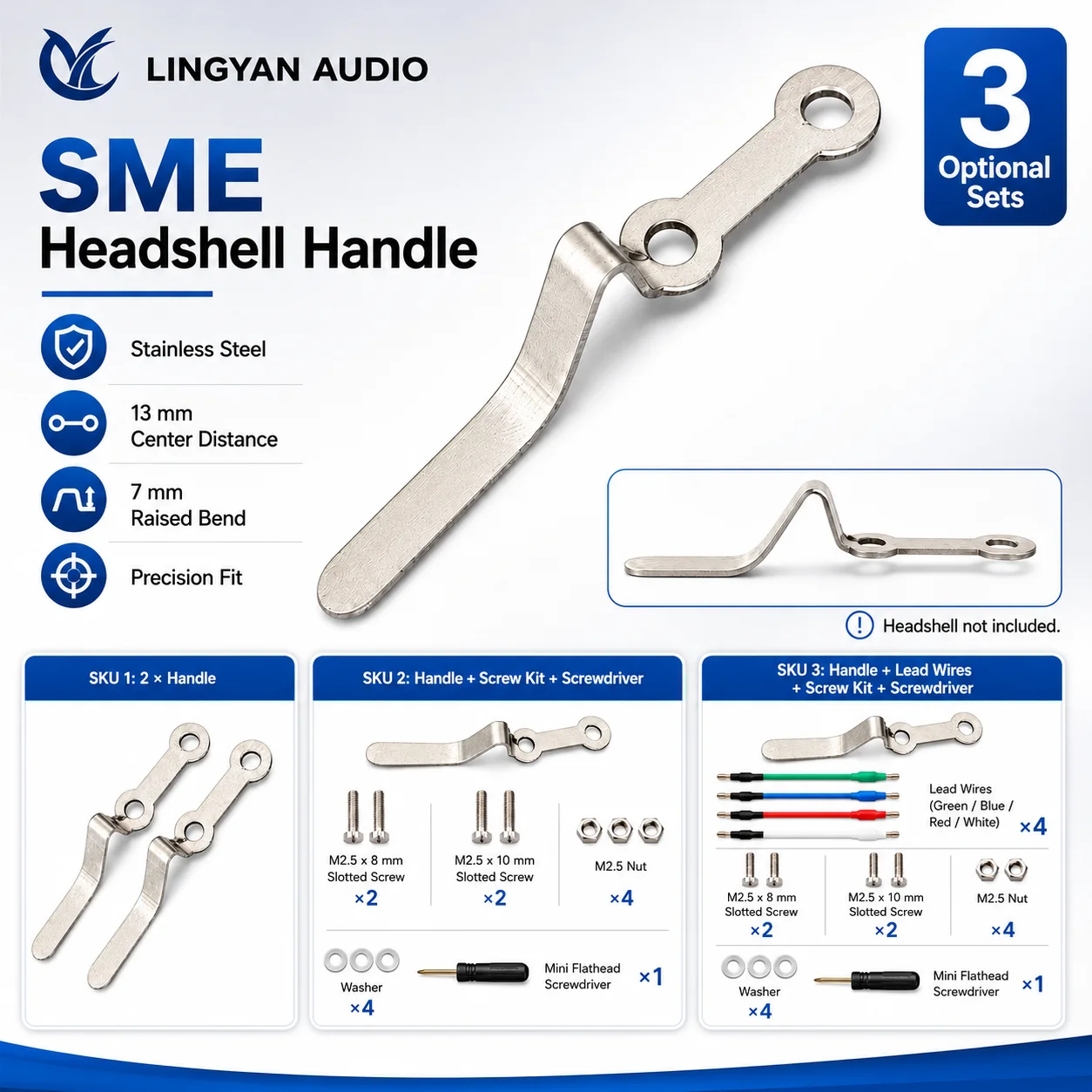 SME Type Headshell Finger Lift Handle Kit with Screws Lead Wires and Mini Screwdriver for Turntable Cartridge Repair