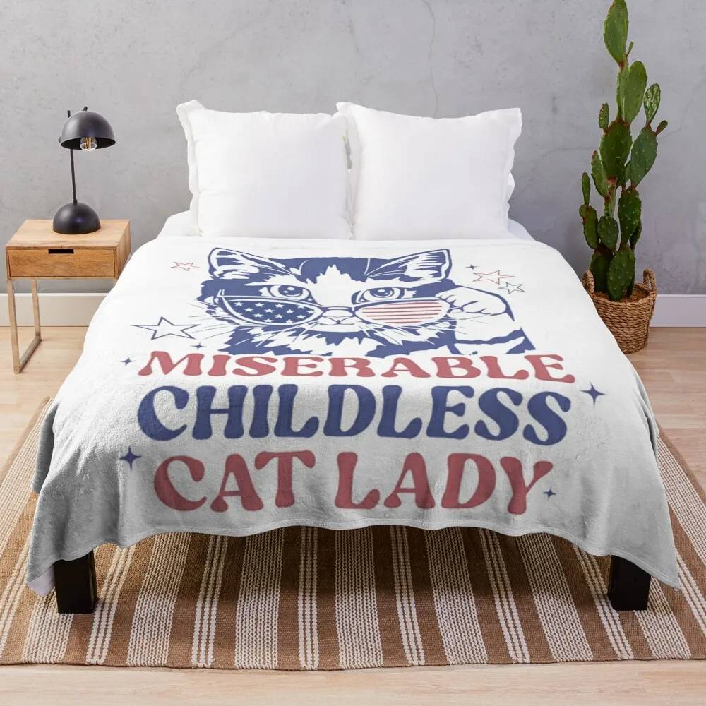 Miserable Childless Cat Lady Throw Blanket Beach Soft Decorative Sofas Camping Blankets