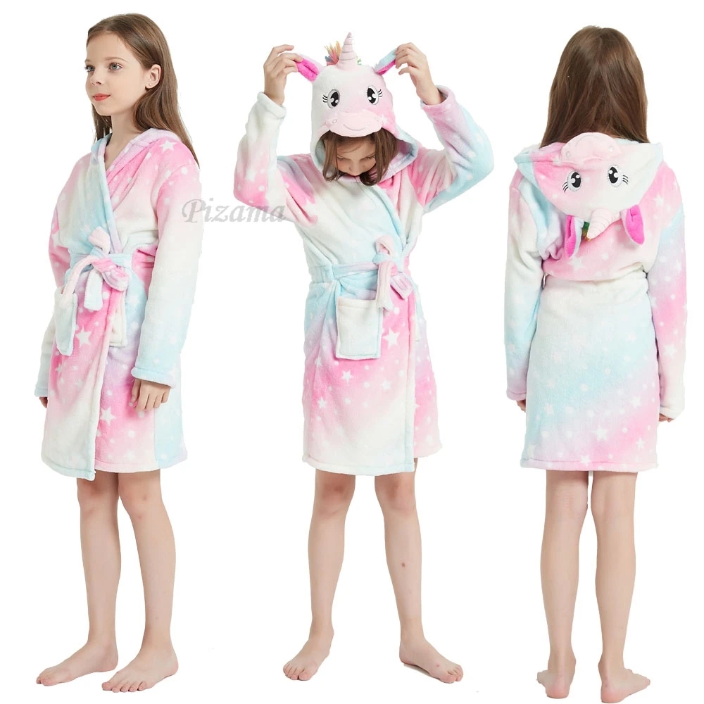 Rainbow Unicorn Bathrobe for Girls Christmas Pajamas Soft Warm Winter Bath Robes for 2-12 Years Kids Pyjamas Sleepwear Nightgown