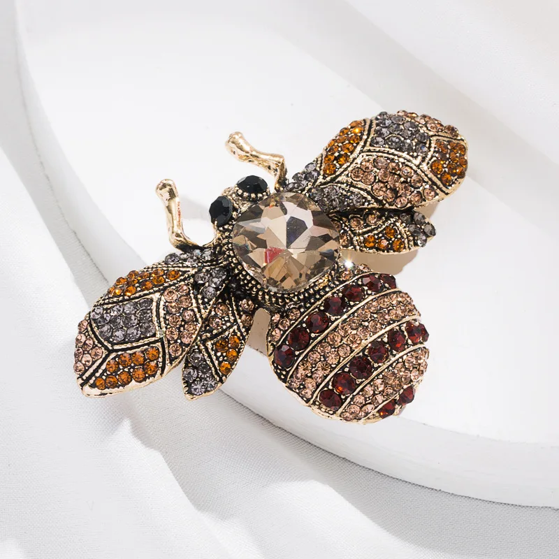 SKEDS Classic Vintage Big Rhinestone Bee Brooches Pins For Women Luxury Crystal Insect Jewelry Suit Clothing Brooch Pin Badges