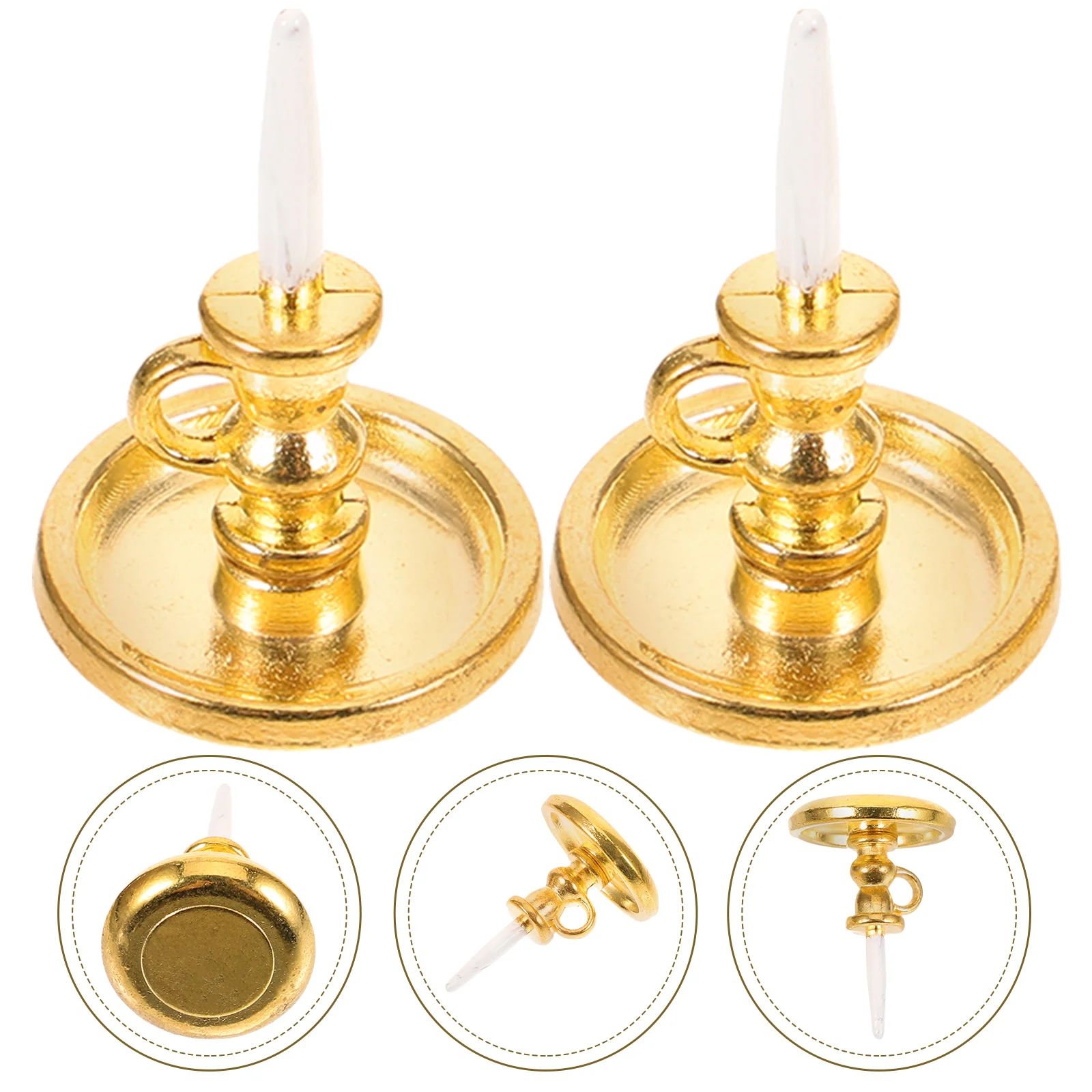 2 Pcs Toy Room Holder Mini Worship 1 :12 Alloy Miniature Decoration Candlestick