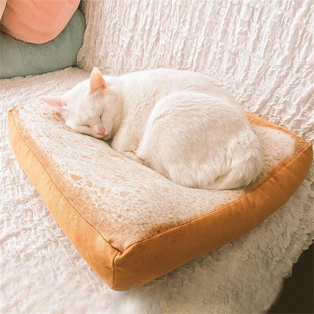 Creative Toast Bread Cat Bed Cushion Warm Puppy Kitten Nest Pet Sleeping Mat Removable Cover Small Dogs Kennel Mattress