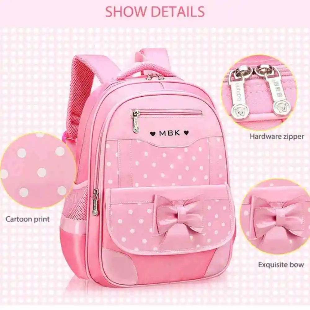 2 Pcs Korean Version Black Pink Bow Elementary School Children's Backpack Girls Handheld Large Capacity Waterproof