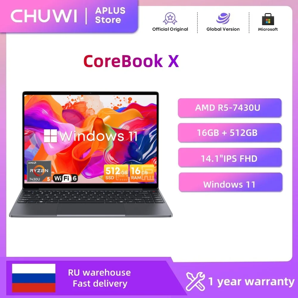 CHUWI CoreBook X ゲーミングノートパソコン 14.1インチ 2K IPSスクリーン AMD R5-7430U 16GB DDR4 RAM 512GB SSD Windows 11 Wifi6 ノートパソコン