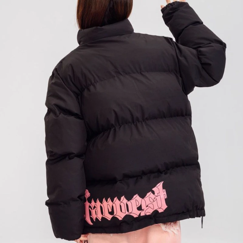 Winter Padded Jacket Parkas Men Y2K Harajuku Letter Print Stand Collar Thick Jackets Korean Fashion Oversized Bubble Coat Unisex