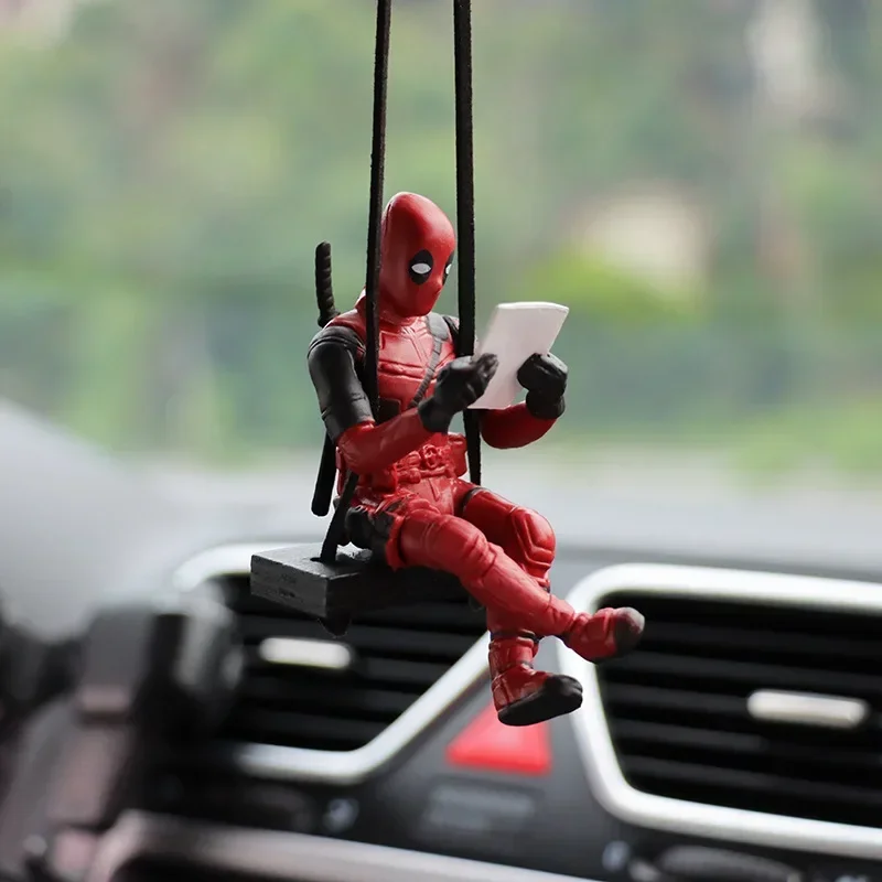 Cartoon Deadpool Car Rearview Mirror Pendant Read A Book SUCK IT Car Pendant Interior Accessories Mini Model Toys Action Figures