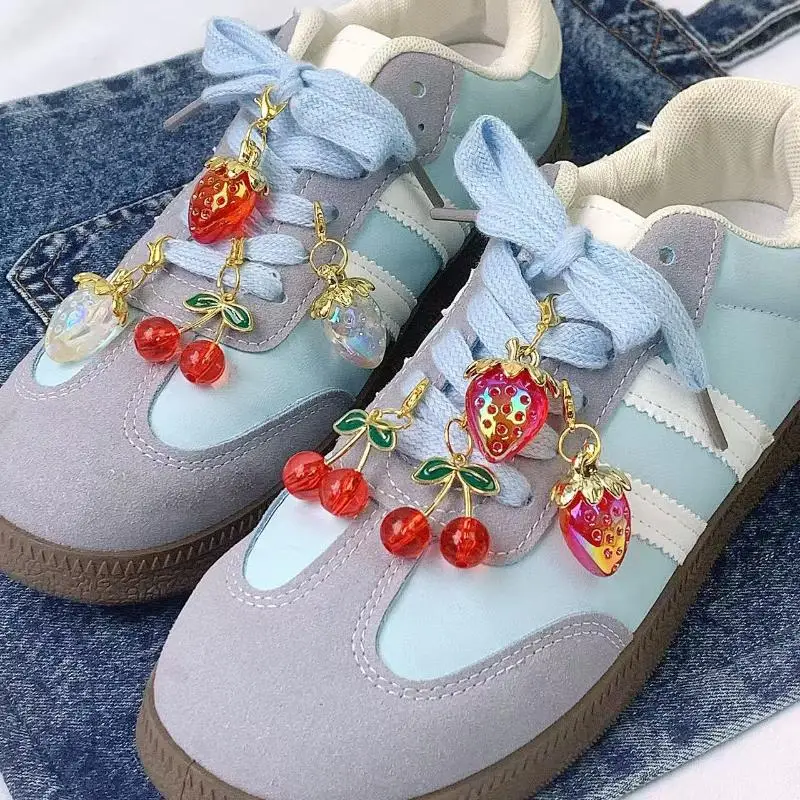 1/2Pcs Red Love Silver Pearl Bow Shoe Charm Strawberry Buckle Shoes Decor Cherry Grape Bead Shoe Laces Accessory For Sneakers