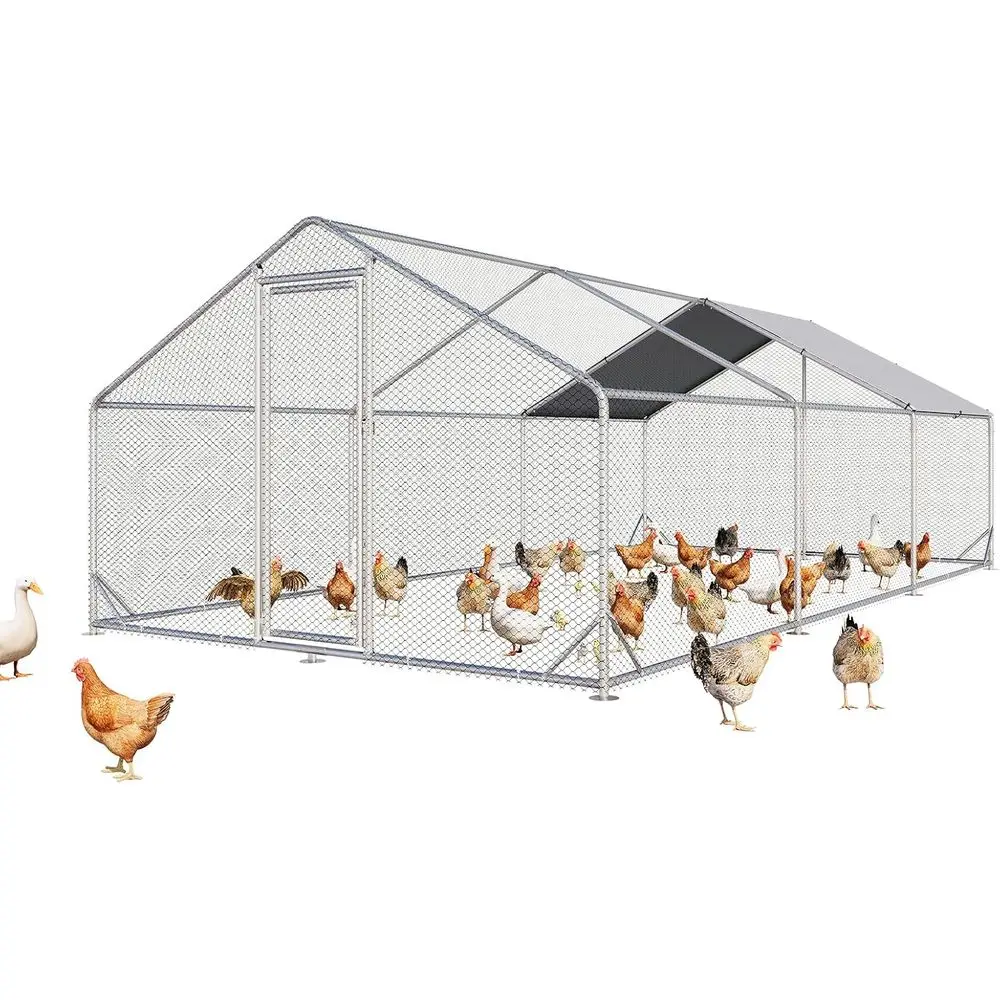 

Outdoor Chicken Coop with Cover, Spire Roo Hen House, Security Lock, Walk-in Cage, Peak Hen House, 10x20x6.4ft Enclosure
