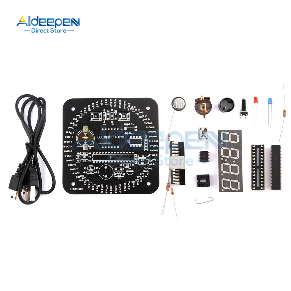 DS1302 DIY Rotating Digital LED Display Module Alarm Electronic Digital Clock Temperature Kit Learning Board With Light Control