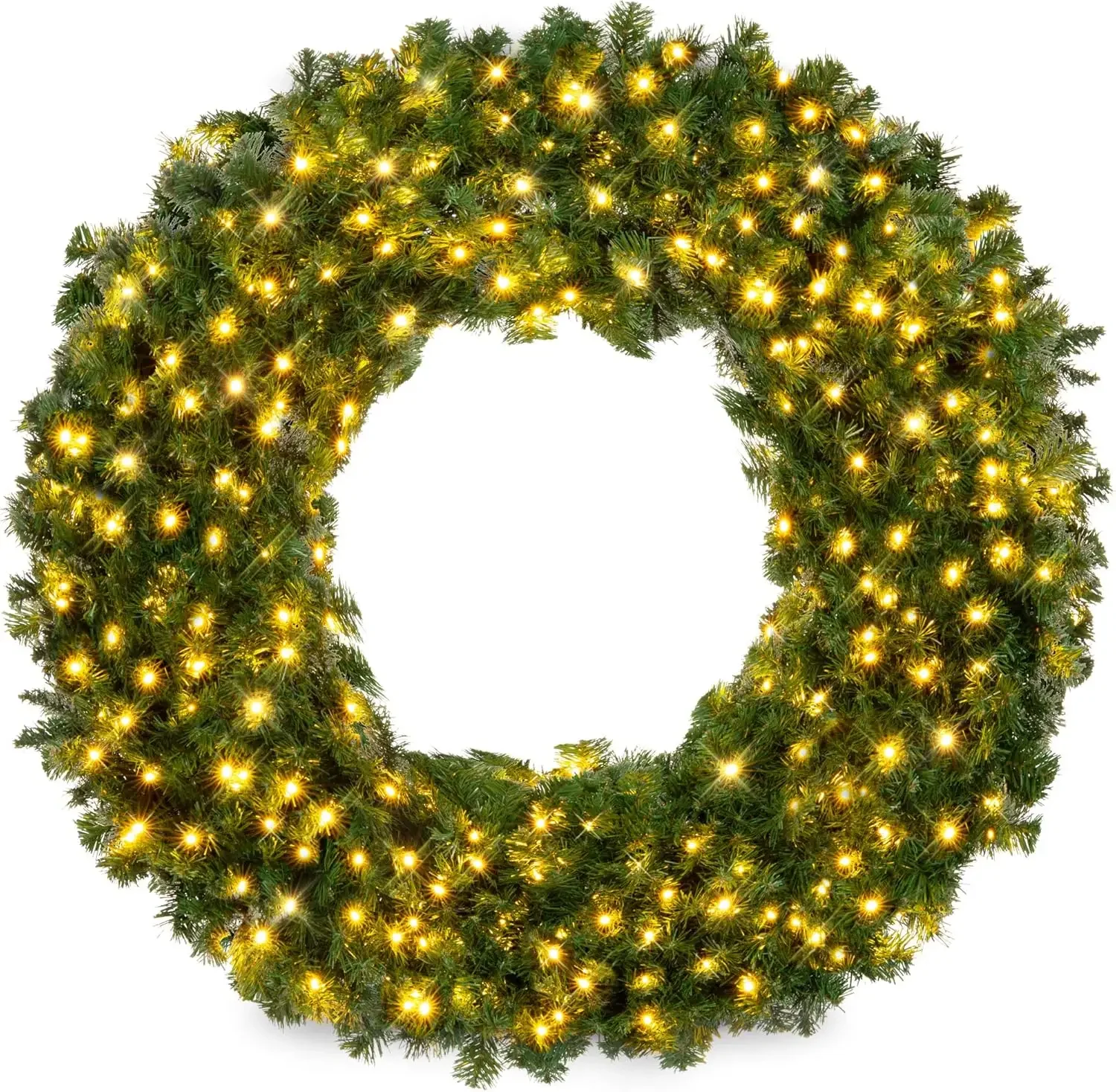 

Best Choice Products 60in Large Artificial Pre-Lit Fir Christmas Wreath Holiday Accent Decoration W/ 300 LED Lights 930 PVC Tips