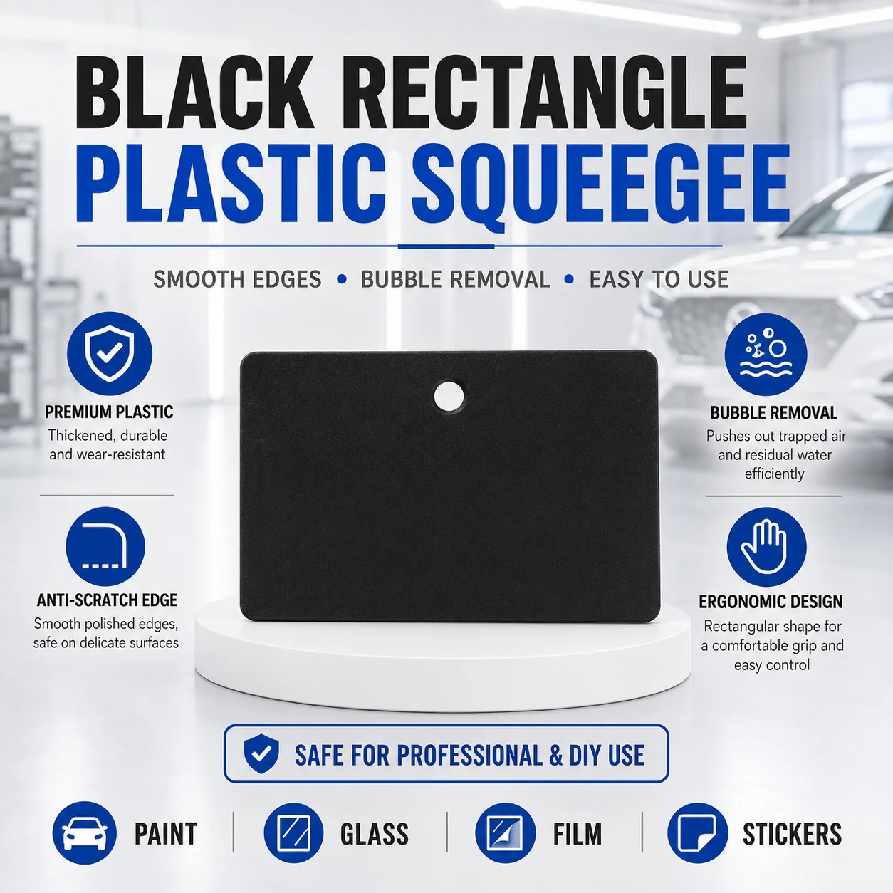 Car Wrap Tool Black Rectangular Plastic Squeegee Bubble Remover for Vinyl Wrap PPF Window Tint Film Installation Applicator