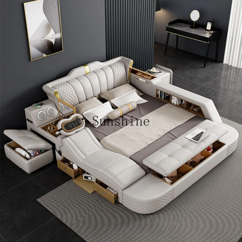 Light luxury, multi-functional massage audio, tatami storage, leather art bed, bedroom large apartment