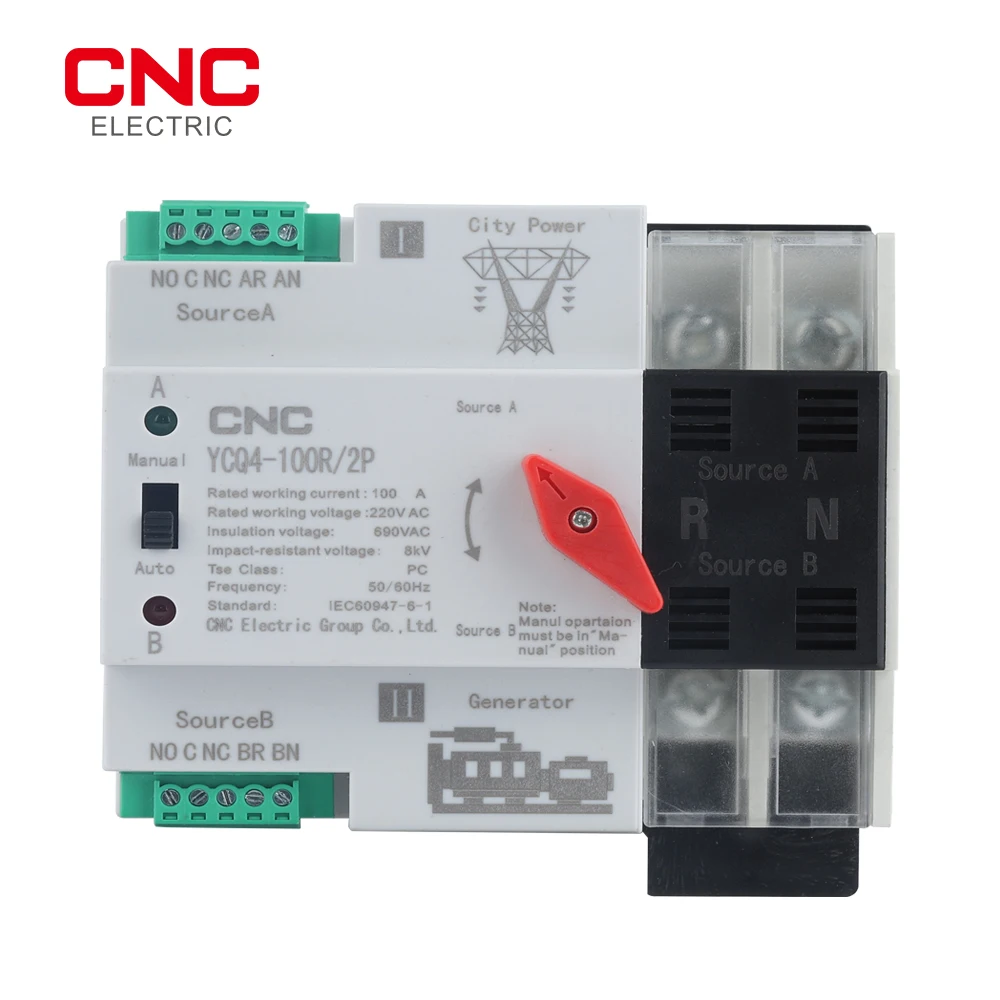 CNC YCQ4-100R 2P Single Phase Din Rail ATS 220V Dual Power Automatic Transfer Electrical Selector Switches Uninterrupted