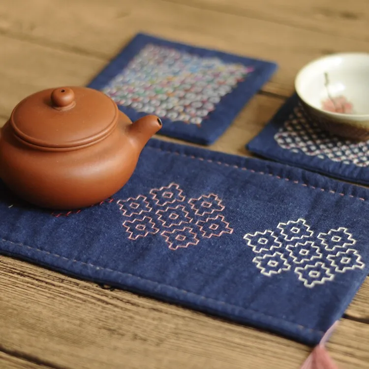 Begonia Child Embroidery Tea Square Placemats Tea Cup Fabric Handmade Sewing DIY Material Package Set Adult Homemade
