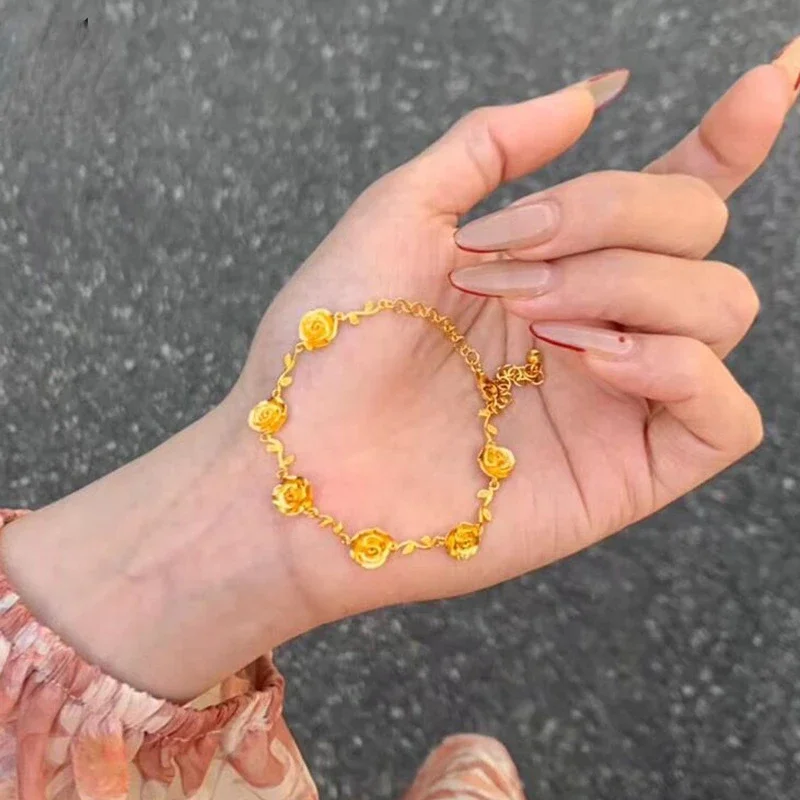Fashion Elegant Rose Bracelet Bangle for Women Women's New Vintage Flower Jewelry Fine Jelwery Gifts