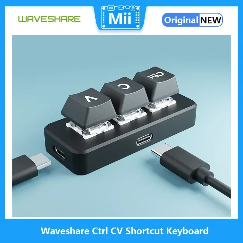Waveshare RP2040 Keyboard Ctrl C/V Shortcut For Programmers, 3-Key Board, Adopts RP2040 Microcontroller Chip